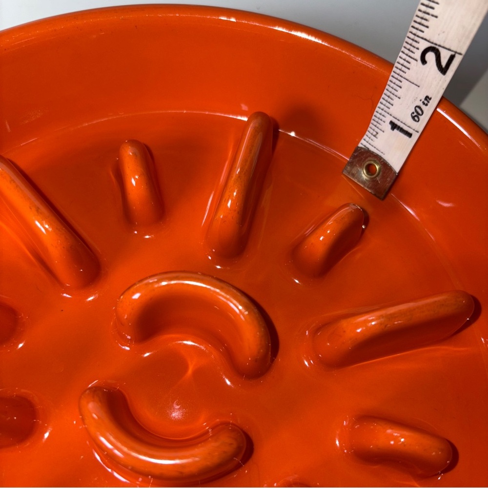 Le Tauci Pet Dog 8” Bowl Orange Ceramic Slow Feed Feeder Maze Puzzle - Picture 5 of 5